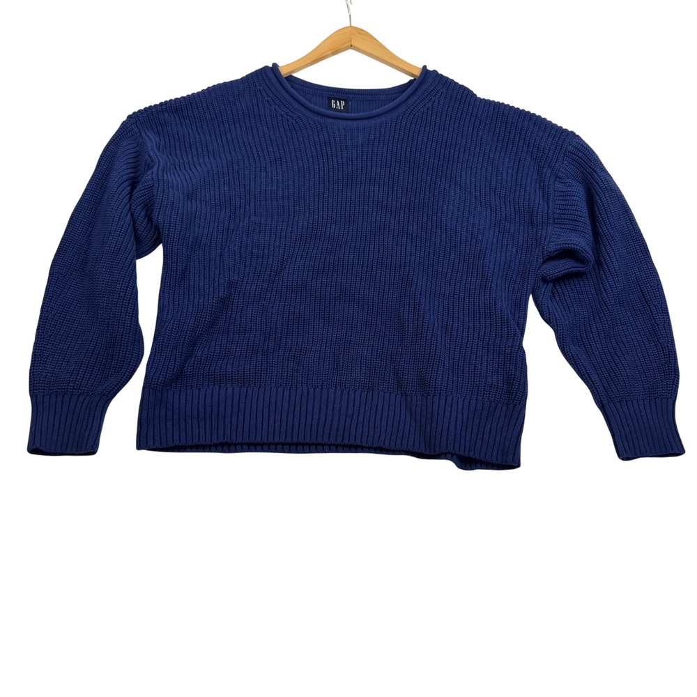 Gap Womens XL Royal Blue Shaker Stitch 100% Cotton Crewneck Pullover Sweater